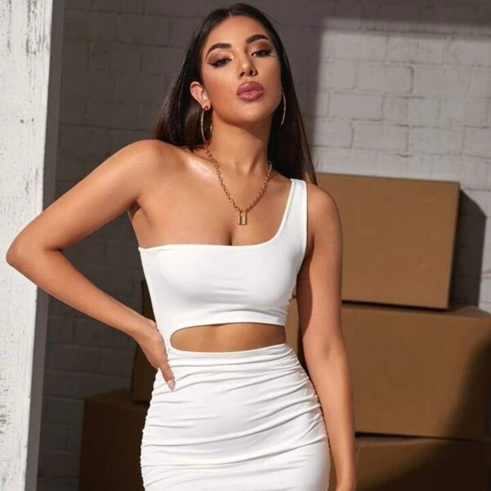 SHEIN One Shoulder Cutout Waist Ruched Dress - XS